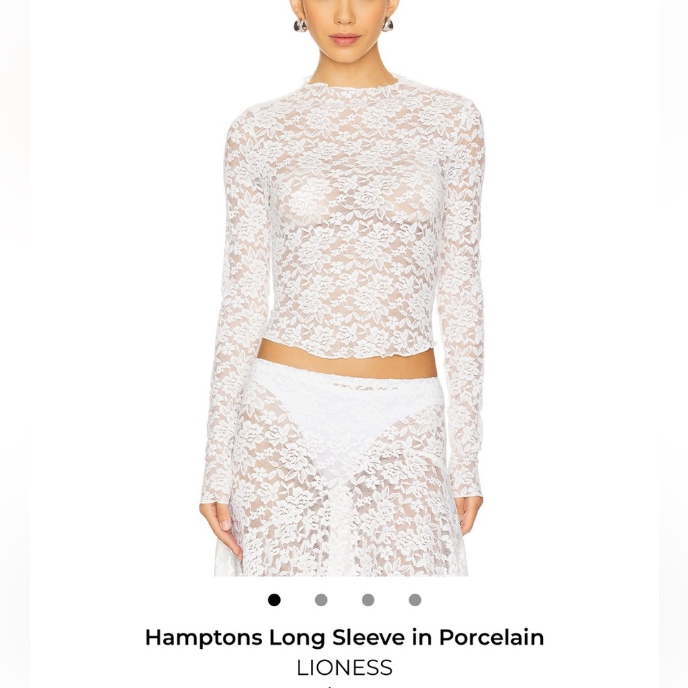 Revolve Lioness Hampton Long Sleeve Lace Porcelain Ivory White Sheer Top XS NWT